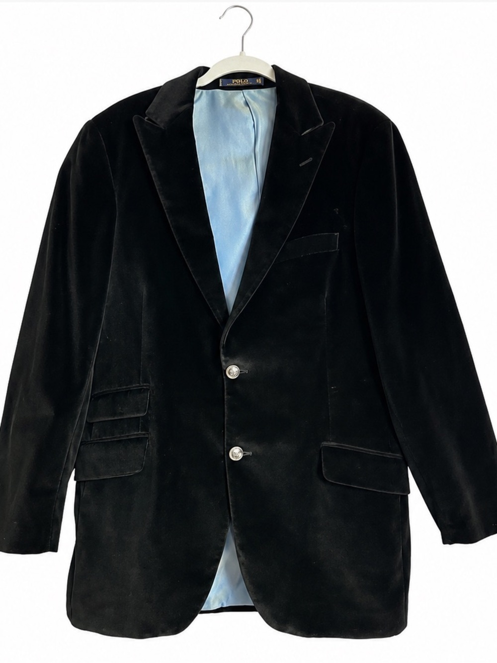 Ben Sherman Black Velvet Blazer Jacket 42L Tall Mod British Cotton Velvet